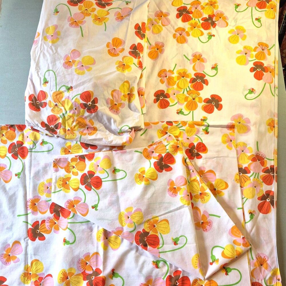 Wintage BIbb Pansy Flower Cotton Full Sheet Set